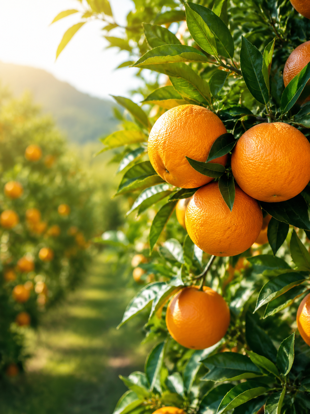 Naranjas en un cultivo de cítricos